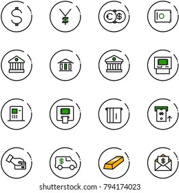 line vector icon set - dollar vector, yen, euro, safe, bank, atm, card pay, encashment car, gold, mail