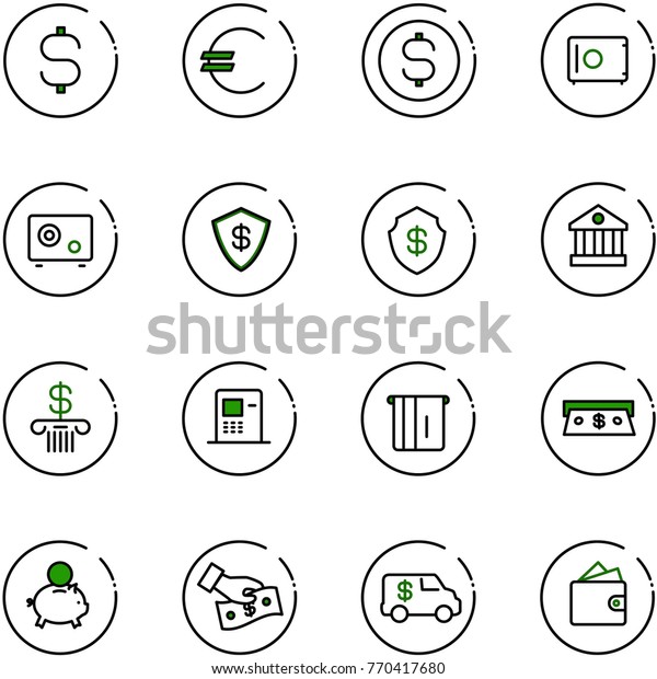 line vector icon
set - dollar sign vector, euro, coin, safe, bank, atm, cash, piggy,
pay, encashment car,
wallet