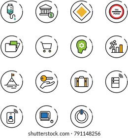 line vector icon set - drop counter vector, account, main road sign, tax peage, folder, cart, brain work, career, mountain, key hand, suitcase, server wireless, identity card, monoblock pc