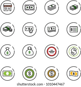 line vector icon set - duty free vector, dollar, cash, finance calendar, money bag, tax peage road sign