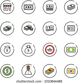 line vector icon set - duty free vector, dollar, cash, finance calendar, money bag, tax peage road sign
