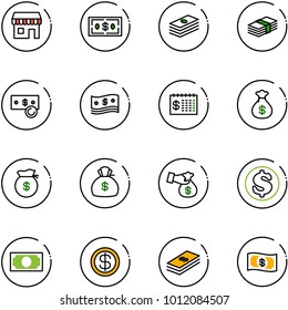 line vector icon set - duty free vector, dollar, cash, finance calendar, money bag, encashment