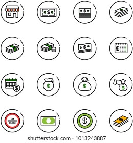 line vector icon set - duty free vector, dollar, cash, finance calendar, money bag, encashment, tax peage road sign