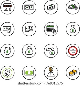 line vector icon set - duty free vector, dollar, cash, calendar, money bag, encashment, tax peage road sign