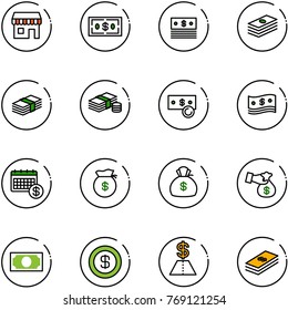 line vector icon set - duty free vector, dollar, cash, calendar, money bag, encashment