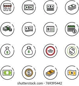 line vector icon set - duty free vector, dollar, cash, finance calendar, money bag, tax peage road sign