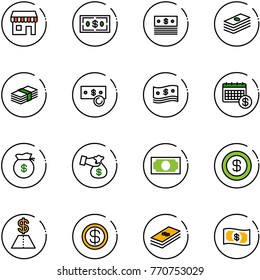 line vector icon set - duty free vector, dollar, cash, calendar, money bag, encashment