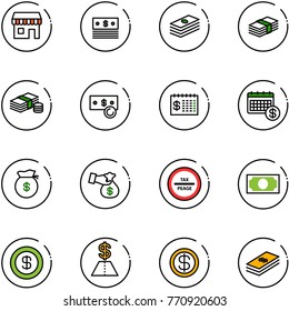 line vector icon set - duty free vector, dollar, cash, finance calendar, money bag, encashment, tax peage road sign