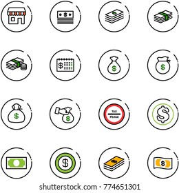 line vector icon set - duty free vector, dollar, cash, finance calendar, money bag, encashment, tax peage road sign