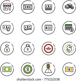 line vector icon set - duty free vector, dollar, cash, finance calendar, money bag, tax peage road sign