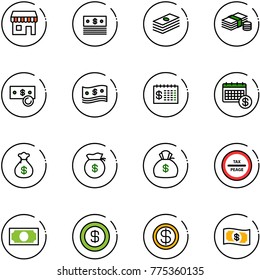 line vector icon set - duty free vector, dollar, cash, finance calendar, money bag, tax peage road sign