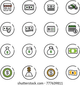 line vector icon set - duty free vector, dollar, cash, finance calendar, money bag