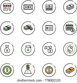 line vector icon set - duty free vector, dollar, cash, finance calendar, money bag, encashment