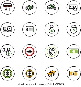 line vector icon set - duty free vector, dollar, cash, finance calendar, money bag, encashment, tax peage road sign