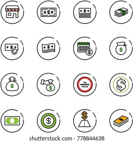 line vector icon set - duty free vector, dollar, cash, calendar, money bag, encashment, tax peage road sign