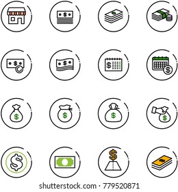 line vector icon set - duty free vector, dollar, cash, finance calendar, money bag, encashment
