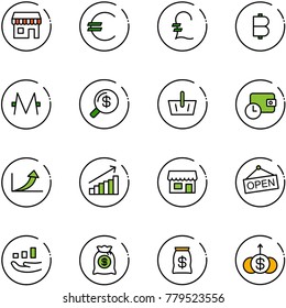 line vector icon set - duty free vector, euro, pound, bitcoin, monero, money search, basket, wallet time, growth arrow, store, open, bag, dollar