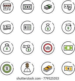 line vector icon set - duty free vector, dollar, cash, finance calendar, money bag, encashment, tax peage road sign
