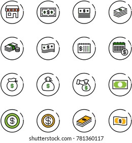 line vector icon set - duty free vector, dollar, cash, finance calendar, money bag, encashment