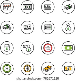 line vector icon set - duty free vector, dollar, cash, finance calendar, money bag, encashment, tax peage road sign