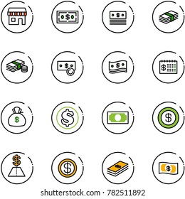 line vector icon set - duty free vector, dollar, cash, finance calendar, money bag