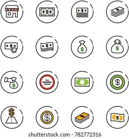line vector icon set - duty free vector, dollar, cash, money bag, encashment, tax peage road sign