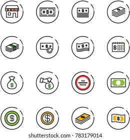 line vector icon set - duty free vector, dollar, cash, finance calendar, money bag, encashment, tax peage road sign