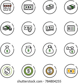 line vector icon set - duty free vector, dollar, cash, finance calendar, money bag, encashment