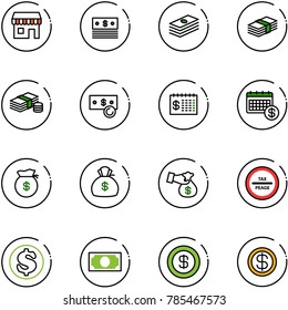 line vector icon set - duty free vector, dollar, cash, finance calendar, money bag, encashment, tax peage road sign