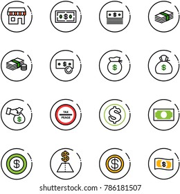 line vector icon set - duty free vector, dollar, cash, money bag, encashment, tax peage road sign