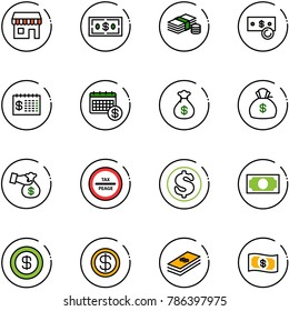 line vector icon set - duty free vector, dollar, cash, finance calendar, money bag, encashment, tax peage road sign