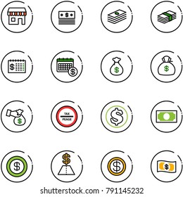 line vector icon set - duty free vector, dollar, finance calendar, money bag, encashment, tax peage road sign