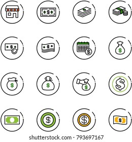 line vector icon set - duty free vector, dollar, cash, calendar, money bag, encashment