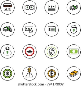 line vector icon set - duty free vector, dollar, cash, finance calendar, money bag, tax peage road sign