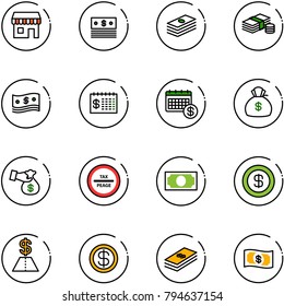 line vector icon set - duty free vector, dollar, cash, finance calendar, money bag, encashment, tax peage road sign