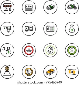 line vector icon set - duty free vector, dollar, cash, finance calendar, money bag, encashment, tax peage road sign
