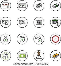 line vector icon set - duty free vector, dollar, cash, finance calendar, money bag, encashment, tax peage road sign