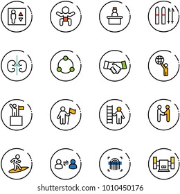 line vector icon set - elevator vector, baby, recieptionist, ski, kidneys, community, agreement, world, win, opportunity, surfing, information exchange, fingerprint scanner, sharpening