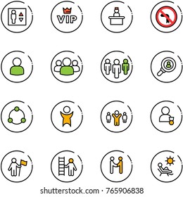 line vector icon set - elevator vector, vip, recieptionist, no left turn road sign, user, group, head hunter, community, success, team leader, winner, win, opportunity, agreement, beach