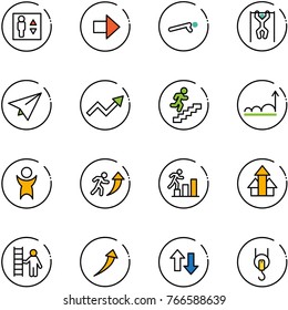 line vector icon set - elevator vector, right arrow, push ups, pull, paper plane, growth, career, success, arrows up, opportunity, down, winch