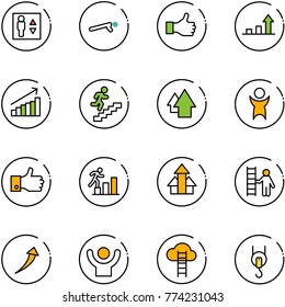 line vector icon set - elevator vector, push ups, like, growth arrow, career, up, success, finger, arrows, opportunity, cloud ladder, winch