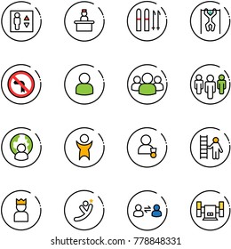 line vector icon set - elevator vector, recieptionist, ski, pull ups, no left turn road sign, user, group, man globe, success, winner, opportunity, king, flying, information exchange, sharpening