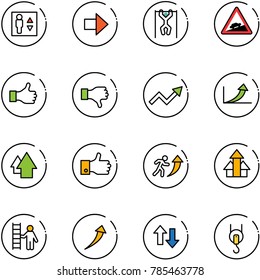 line vector icon set - elevator vector, right arrow, pull ups, climb road sign, like, dislike, growth, up, finger, career, arrows, opportunity, down, winch