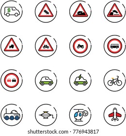 line vector icon set - encashment car vector, multi lane traffic road sign, climb, embankment, tractor way, for moto, no, bus, overtake, electric, bike, moon rover, jack, helicopter toy, plane