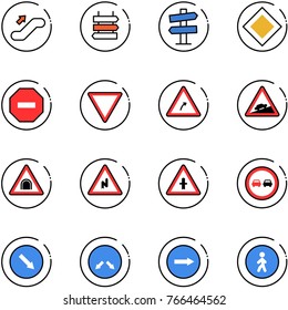 line vector icon set - escalator up vector, sign post, road signpost, main, no way, giving, turn right, climb, tunnel, abrupt, intersection, overtake, detour, only, pedestrian
