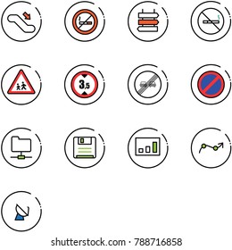 line vector icon set - escalator down vector, no smoking sign, post, children road, limited height, end overtake limit, parking, network folder, save, statistics, chart point arrow