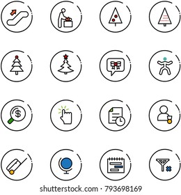 line vector icon set - escalator up vector, baby room, christmas tree, bow message, gymnastics, money search, hand touch, history, winner, suitcase, globe, terms plan, no signal