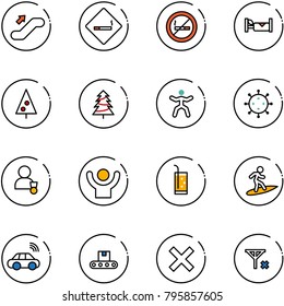 line vector icon set - escalator up vector, smoking area sign, no, hotel, christmas tree, gymnastics, virus, winner, success, drink, surfing, car wireless, conveyor, delete, signal