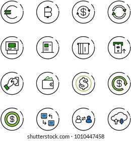 line vector icon set - euro vector, bitcoin, dollar exchange, atm, cash pay, wallet, reload, data, information, cloud