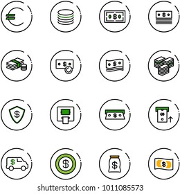 line vector icon set - euro vector, coin, dollar, cash, big, safe, atm, encashment car, money bag